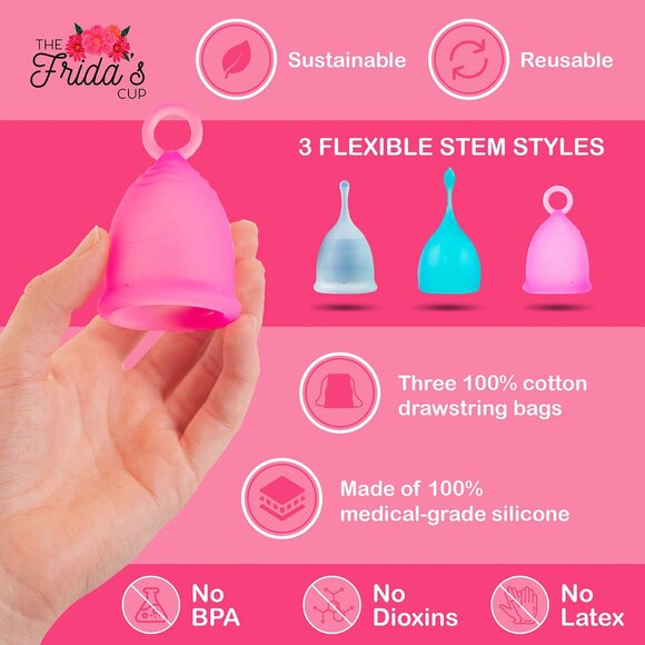 Frida's Menstrual Cup Trio: 3 Sizes (S, M, L) with Pouch & Cleaning Brush - Picture 3 of 10